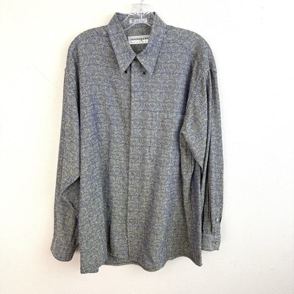 Jhane Barnes Button Down Shirt Men L Purple Pattern Japanese Woven Fabric Vtg - Picture 2 of 16